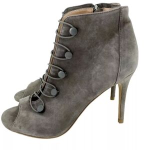 Charles By Charles Chic Grey Suede Peep Toe 4" Spiked High Heel